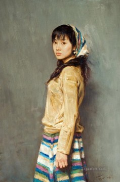 Chinese Girls Painting - looking back Chinese girl